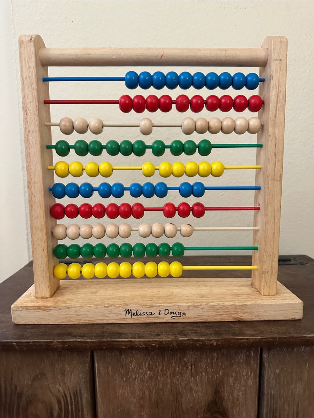 Melissa & Doug Wooden Abacus with Blue, Red, Natural, Green, Yellow Beads